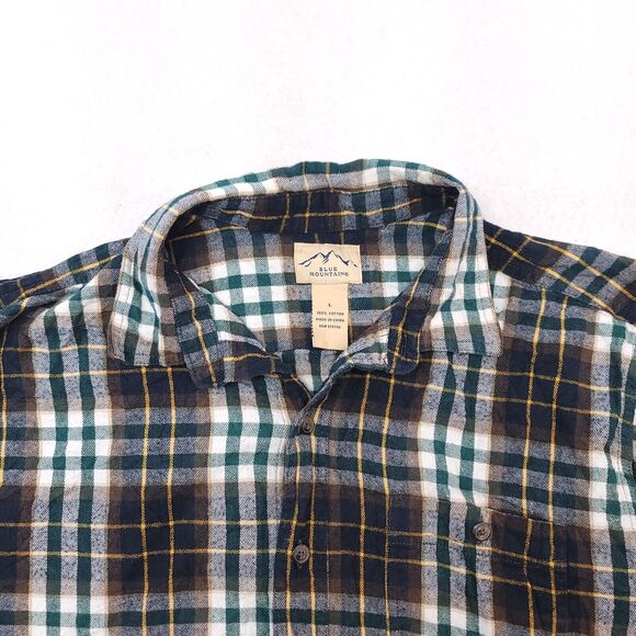 Blue Mountain Tartan Flannel Long Sleeve Button Up Shirt Mens Size L Brown Green - Picture 1 of 10